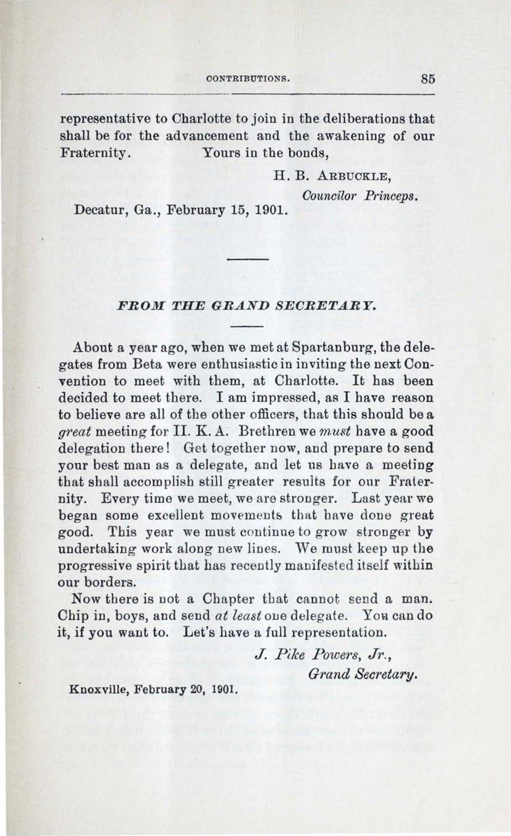 From The Grand Secretary